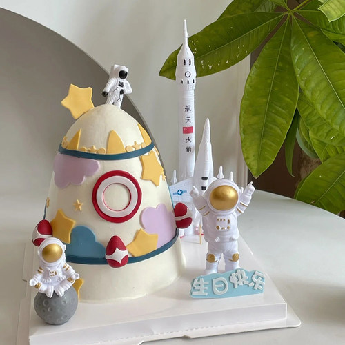 航天飞机7件套宇航员星球火箭蛋糕装饰品摆件模型宇宙飞船插件 - 图0