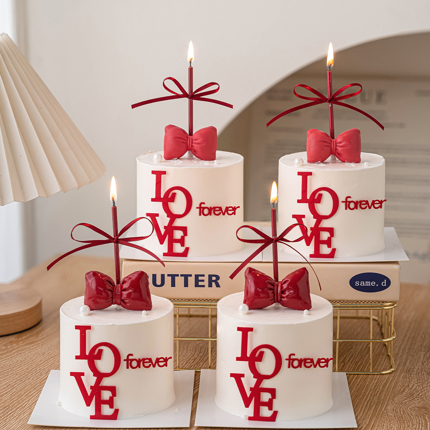 2.14情人节红色蝴蝶结蛋糕装饰LOVE forever亚克力情侣表白插件,淘宝优惠券,粉丝福利购,淘宝优惠卷