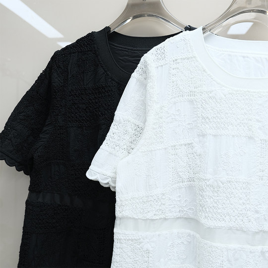 国货精品 女款 圆领蕾丝刺绣透视拼接宽松连衣裙 B760