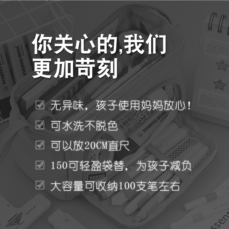 帆布双层大容量站立式笔袋男生初中生帅气中学生黑色女孩初中简约日系ins高颜值超大笔袋女大学多功能化妆包 - 图1