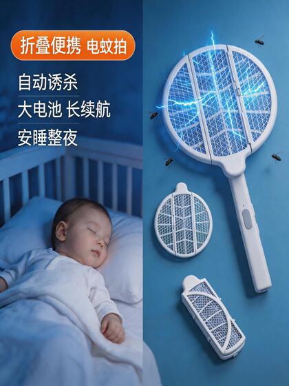 Foldable electric mosquito swatter portable outdoor camping mosquito killer lamp household folding convenient charging powerful mosquito trap mini