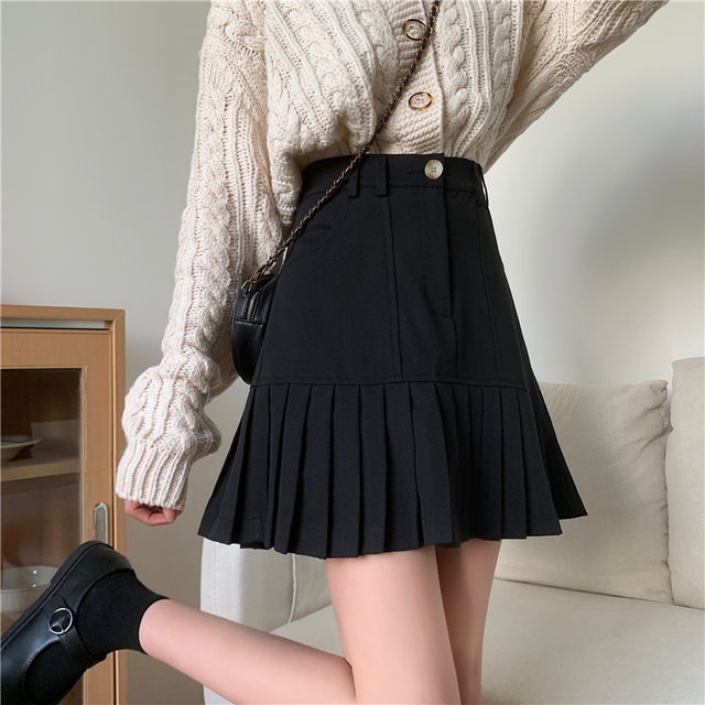 College style age-reducing new high-waist slimming A-line skirt