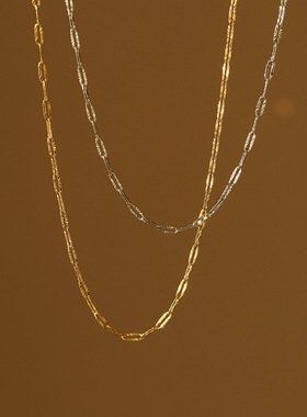 叠戴压花链条项链锁骨链不掉色