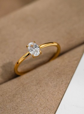 不掉色~椭圆锆石四爪戒指