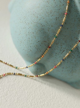 彩虹项链滴油波西米亚女锁骨链