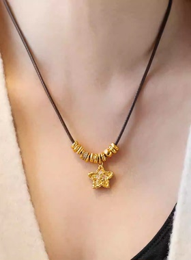新中式金色锆石星星吊坠珠珠项链