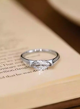 橄榄形马眼锆石银色戒指小众