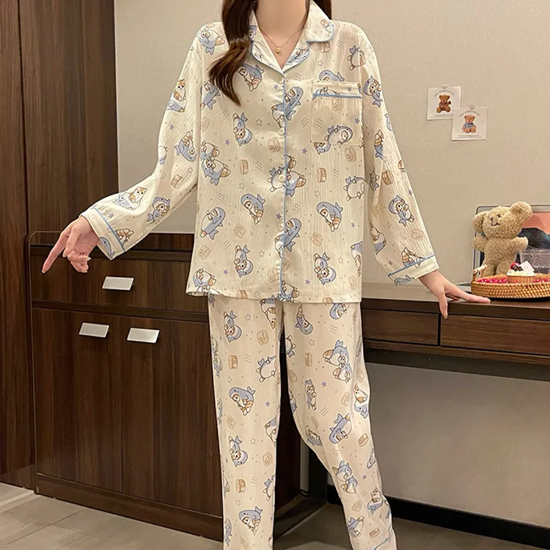 可爱鲨鱼睡衣女春秋款长袖长裤云朵棉套装网红卡通甜美外穿家居服,淘宝优惠券,粉丝福利购,淘宝优惠卷