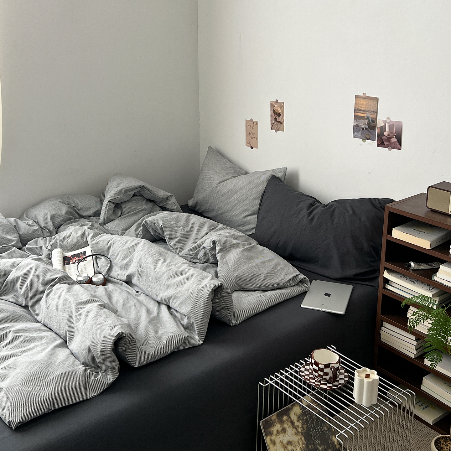 新款A类韩系全棉四件套条纹格子水洗纯棉被套床单学生宿舍三件套4 - 图1