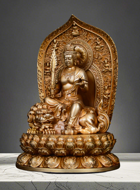 全铜文殊菩萨普贤菩萨佛像摆件