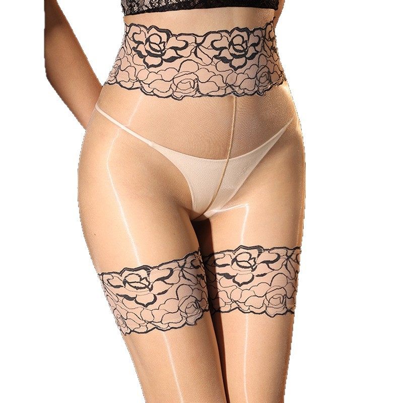 山茶花撞色大腿蕾丝高腰极光油亮一线裆丝袜5D薄假两件开档连裤袜,淘宝优惠券,粉丝福利购,淘宝优惠卷