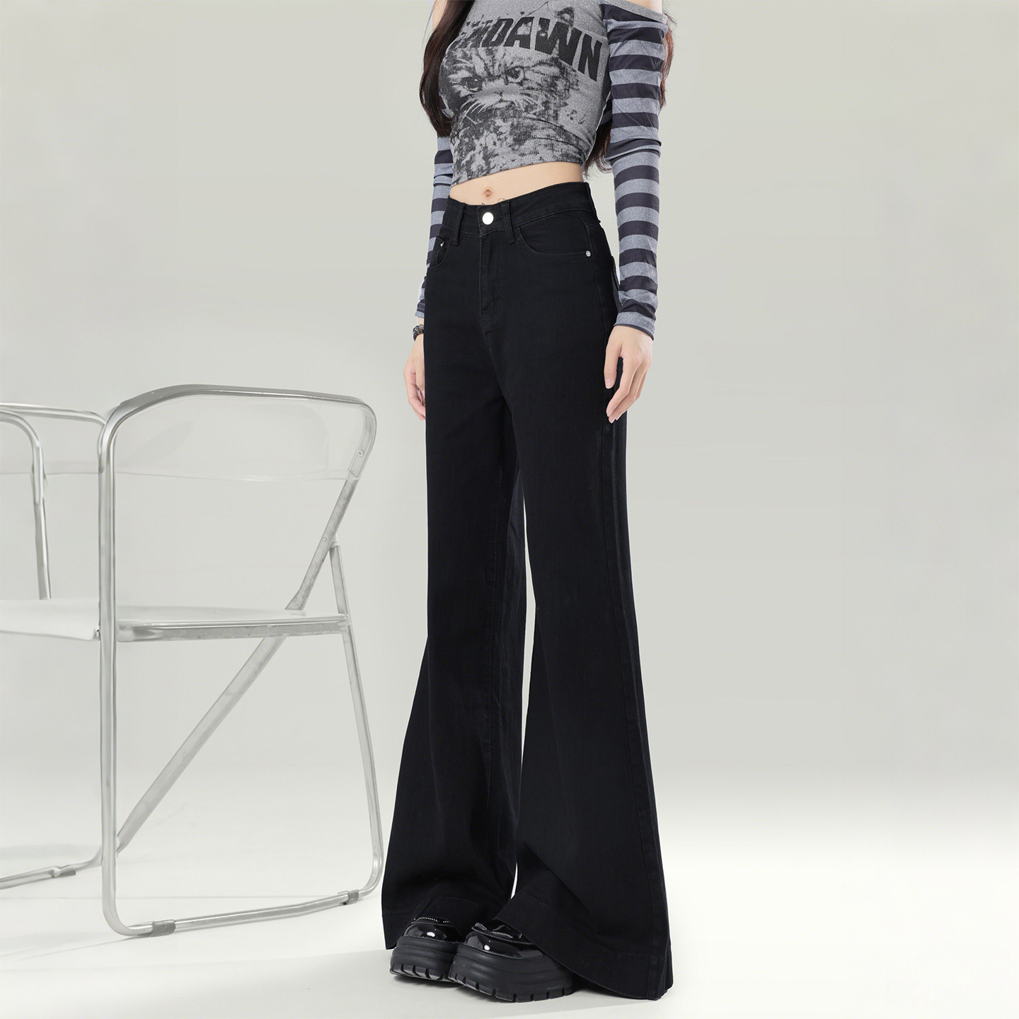 特大码女装胖mm黑色加绒加厚微喇牛仔裤女高腰显瘦喇叭马蹄裤子潮,淘宝优惠券,粉丝福利购,淘宝优惠卷