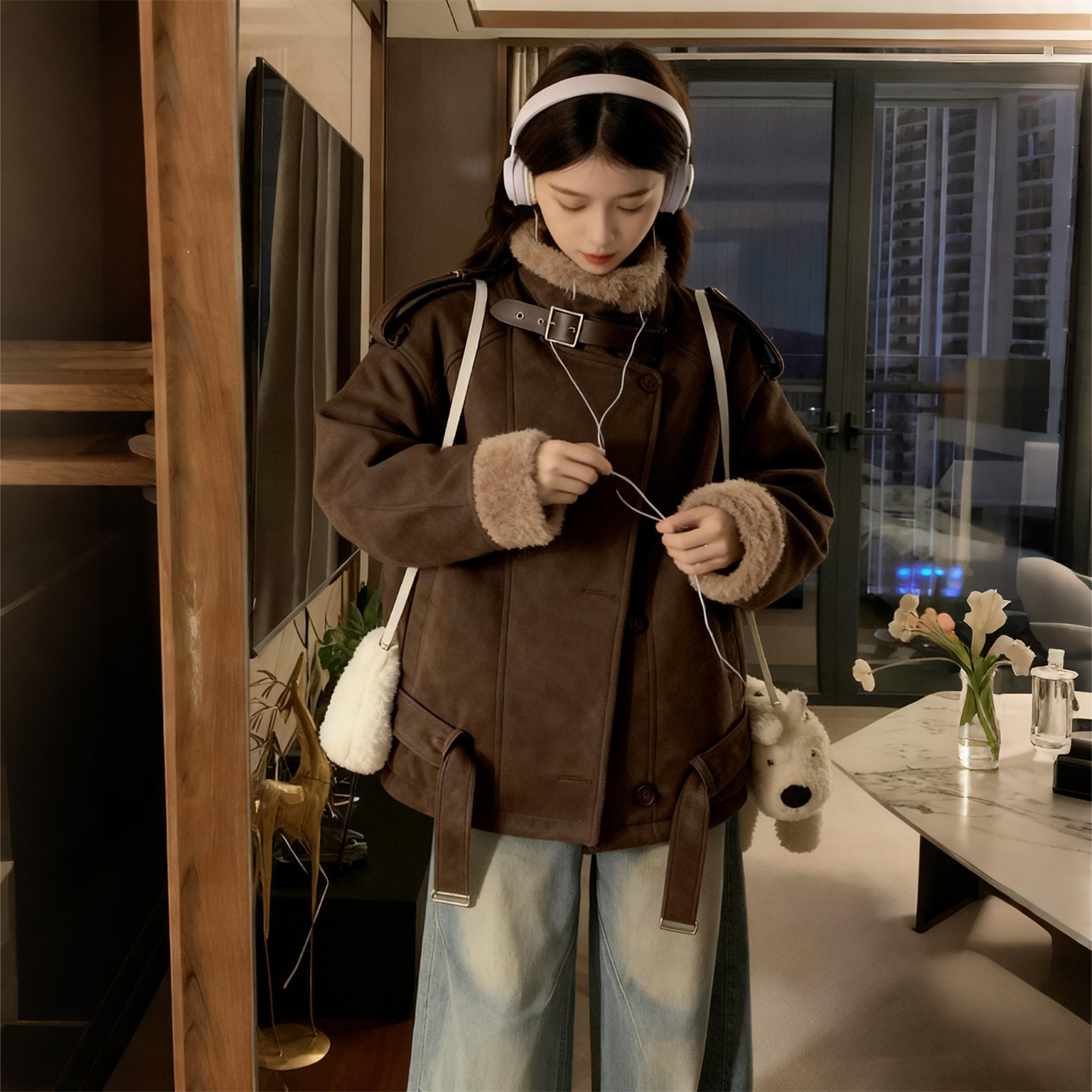 300斤胖mm大码甜酷风皮毛一体羊羔毛外套女冬季机车服显瘦棉服潮,淘宝优惠券,粉丝福利购,淘宝优惠卷