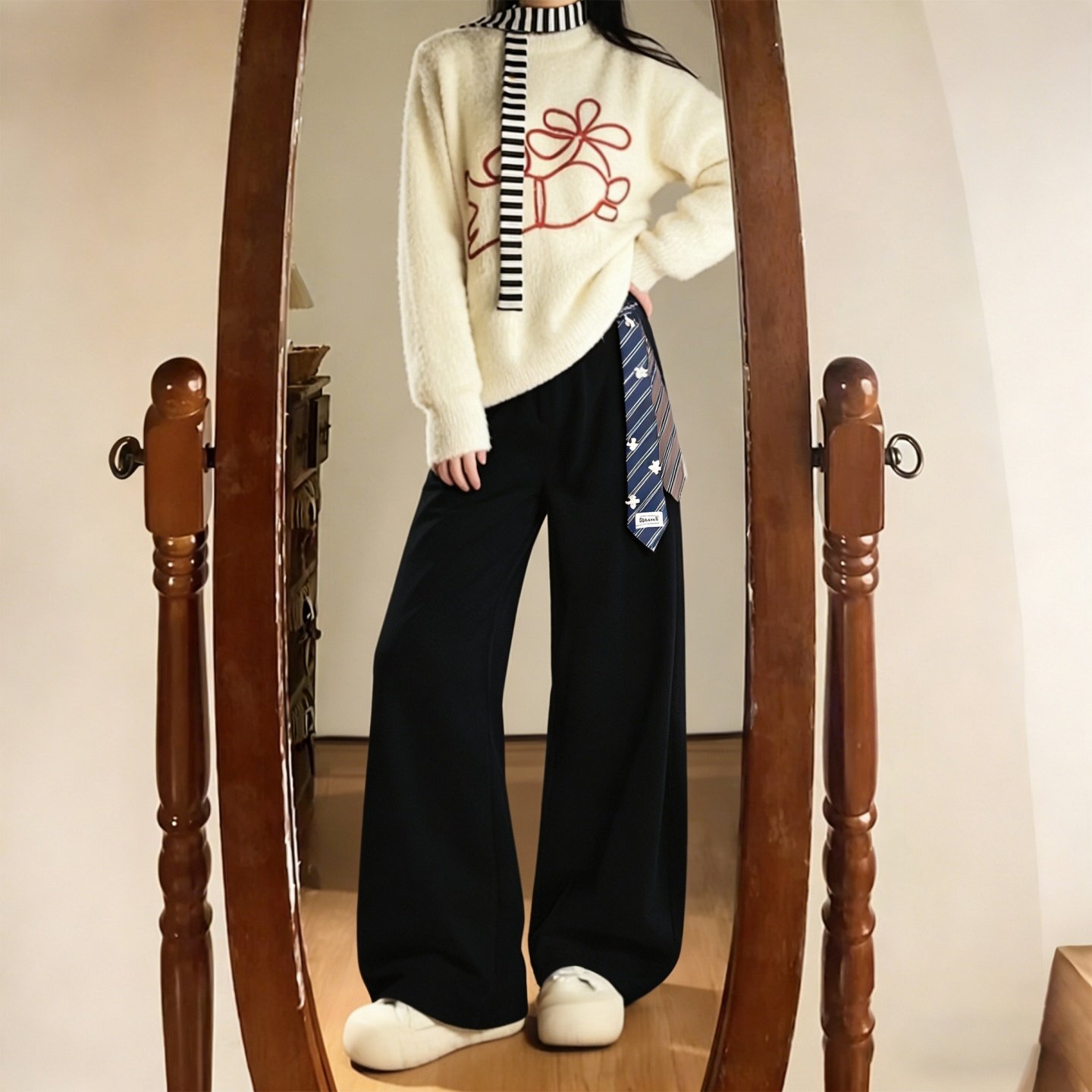 特大码女装胖mm通勤风黑色高腰阔腿裤女高腰显瘦设计感垂坠感裤子,淘宝优惠券,粉丝福利购,淘宝优惠卷