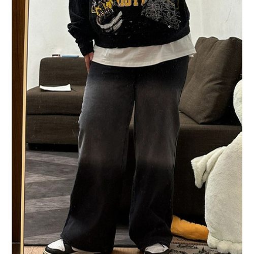 2-300斤胖mm大码女装渐变加绒加厚高腰牛仔裤秋冬新款宽松阔腿裤 - 图2