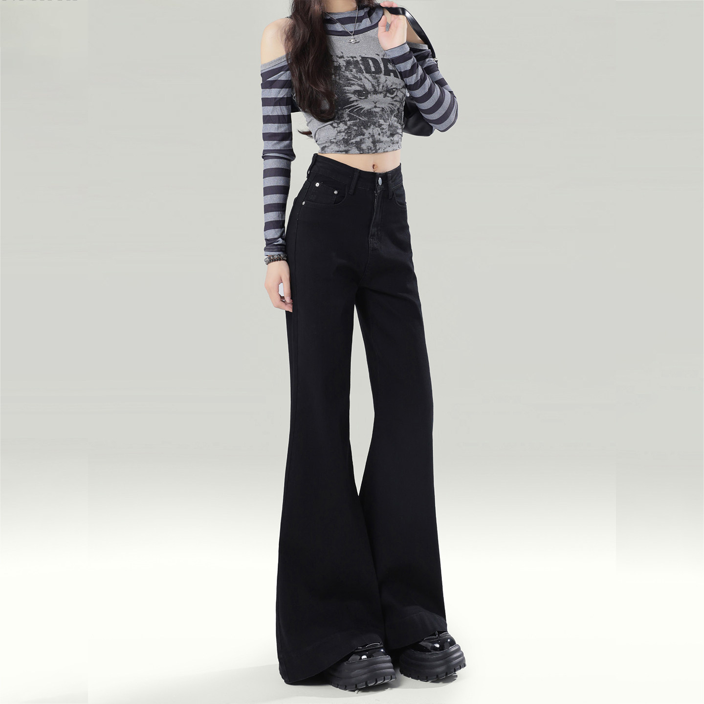 特大码女装胖mm黑色加绒加厚微喇牛仔裤女高腰显瘦喇叭马蹄裤子潮,淘宝优惠券,粉丝福利购,淘宝优惠卷