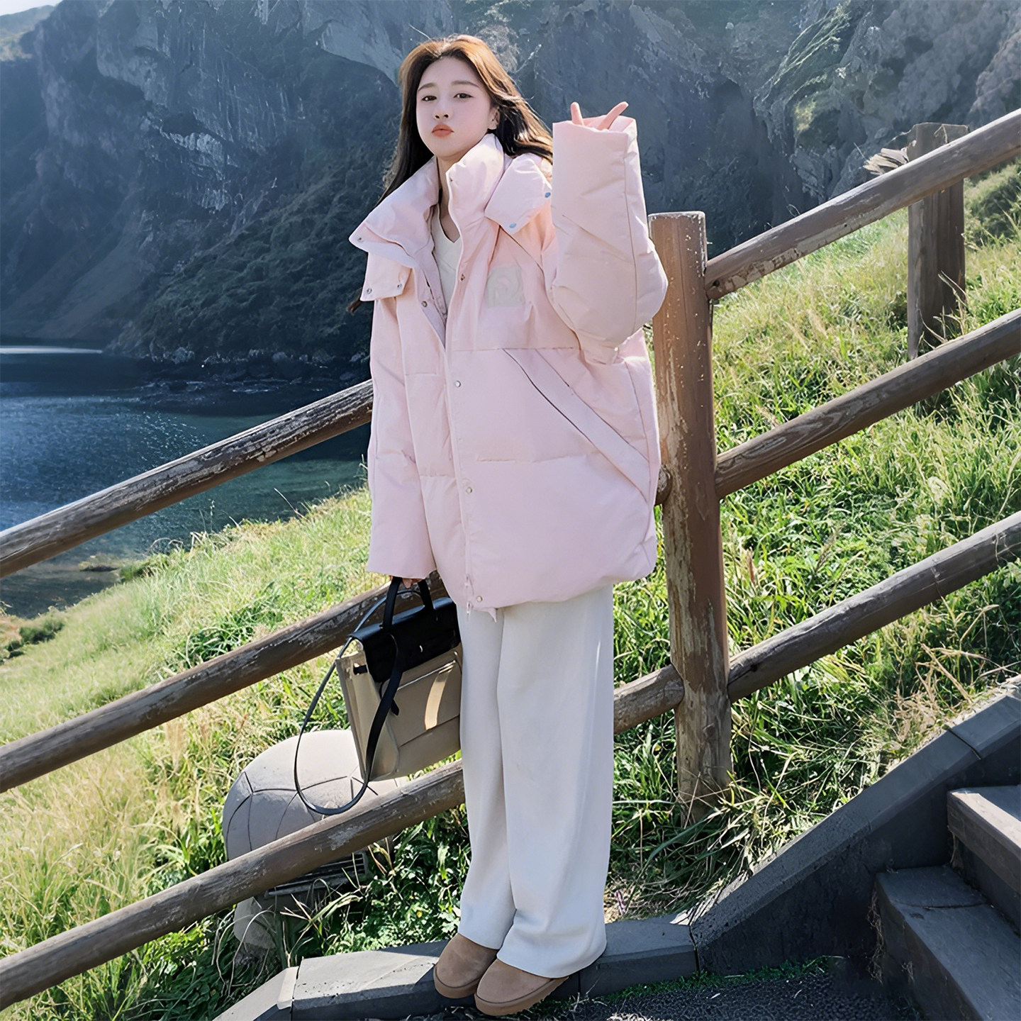 300斤胖mm特大码粉色连帽宽松棉服女冬季加厚保暖慵懒风棉衣外套,淘宝优惠券,粉丝福利购,淘宝优惠卷