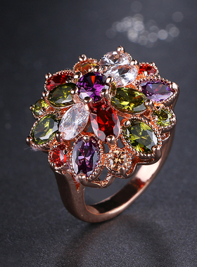 经典七彩奢华锆石戒指