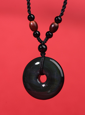 天然黑曜石保平安转运项链挂件