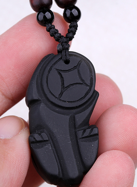 天然黑曜石貔貅吊坠招财保平安