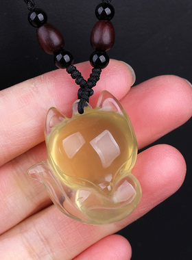 天然黄水晶小狐狸双面雕刻招桃花