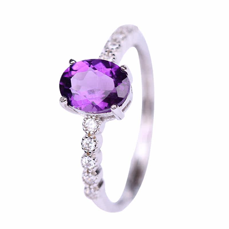 赠证书天然紫水晶s925银简单戒指 晶庄珠宝戒指/指环