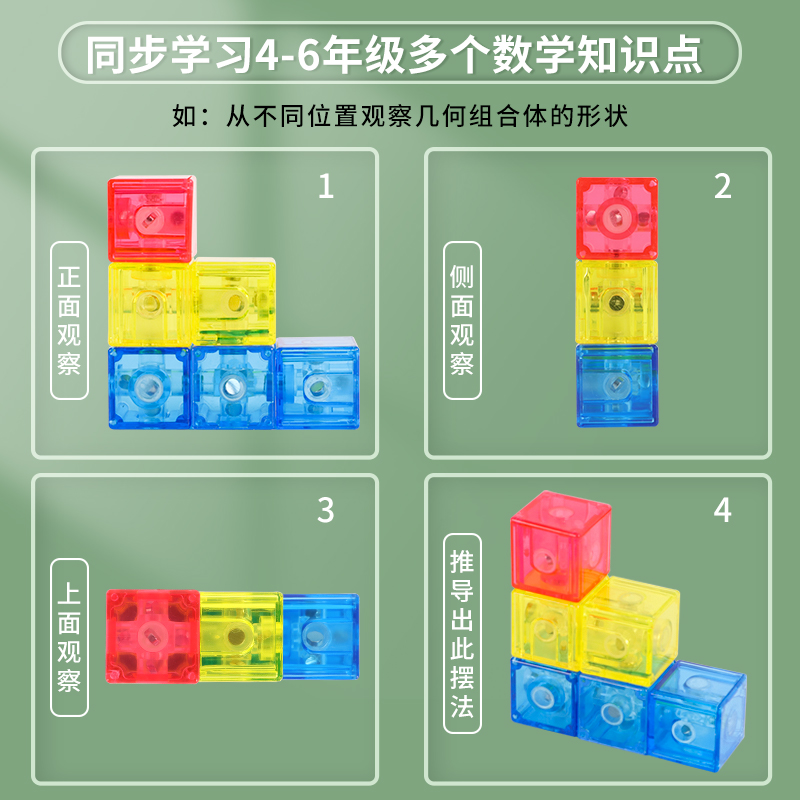 六鑫 2cm透明磁性正方体 小学几何形体学具 数学彩色小立方体 三视图观察学习模型 磁力吸附立体几何教具 - 图1