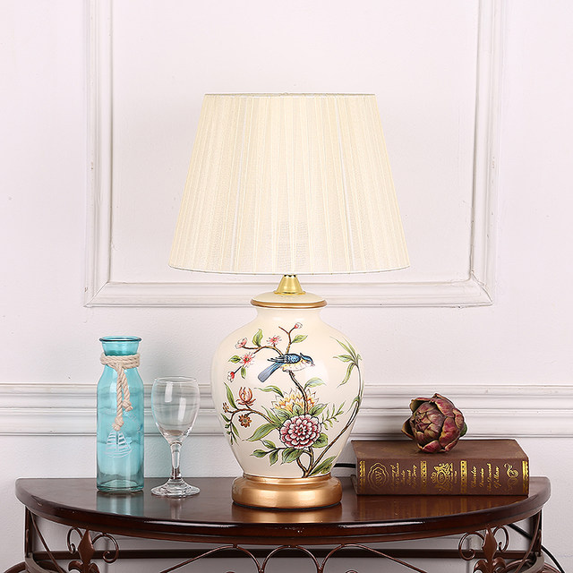Bedside lamp for bedroom, living room, study, European style pastoral fabric
