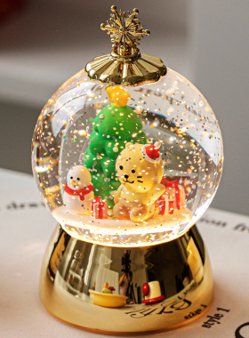 圣诞节水晶球音乐盒发光雪花桌面摆件节日装饰品
