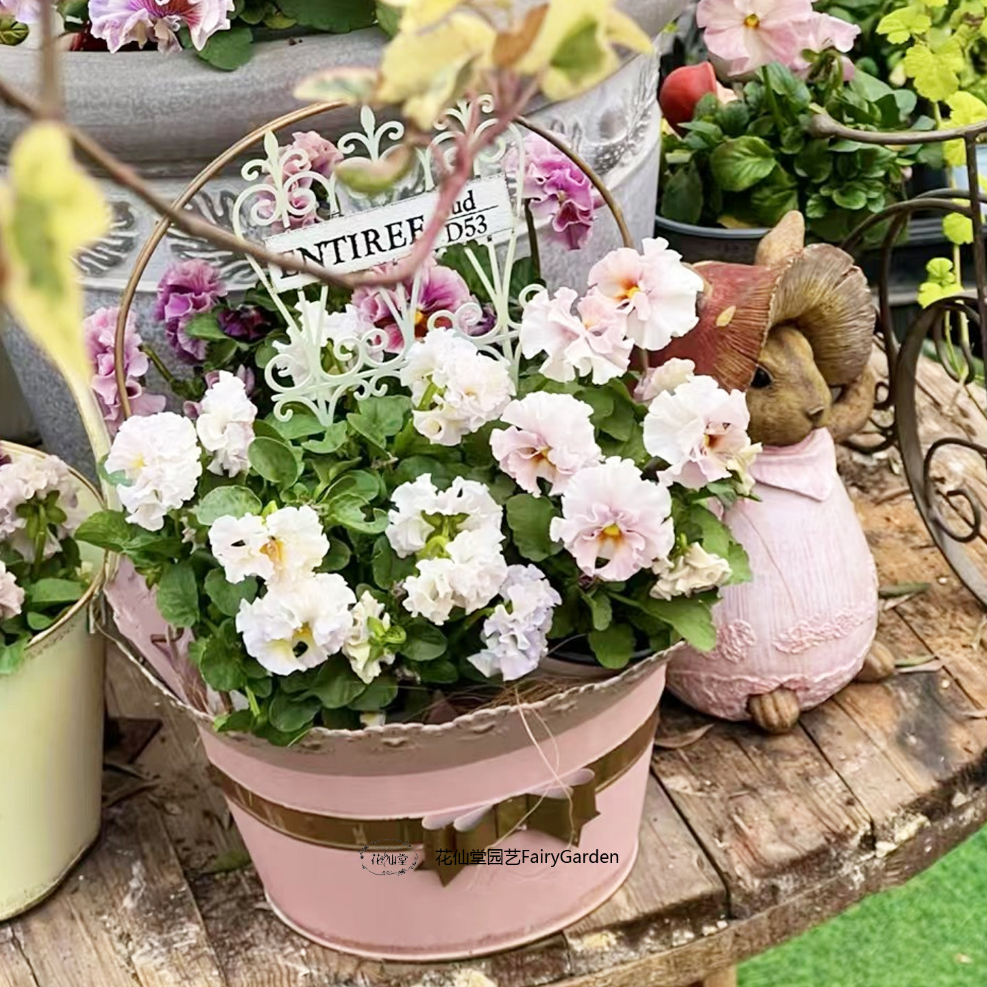 日系ins风复古做旧铁艺蕾丝边蝴蝶结花篮花盆花园阳台装饰品杂货,淘宝优惠券,粉丝福利购,淘宝优惠卷