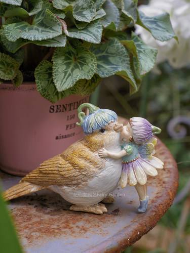 可爱出口原厂精致树脂花仙子小鸟精灵摆件花园阳台装饰品杂货一对 - 图1