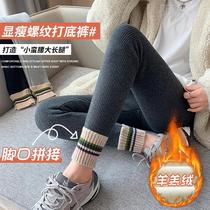 Lamb suede beating bottom pants woman external wearing gush thickened autumn winter Tthicker warm cotton pants grey autumn pants high waist north-east