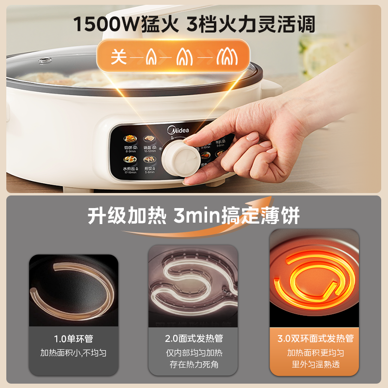 美的电饼铛家用加大加深2025新款电煎锅多功能烤盘官方旗舰店正品