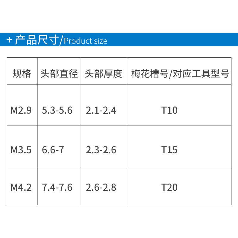 黑色黒锌304不锈钢盘头圆头内梅花自攻螺丝螺钉平尾尖尾M2.9M4.2