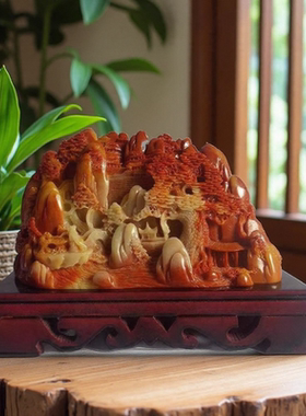 装饰品迎客松家居玉石摆件