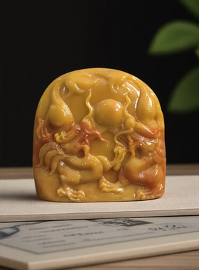 仿黄龙玉双龙戏珠摆件祥瑞盘龙客厅办公室家居二龙戏珠招财摆件