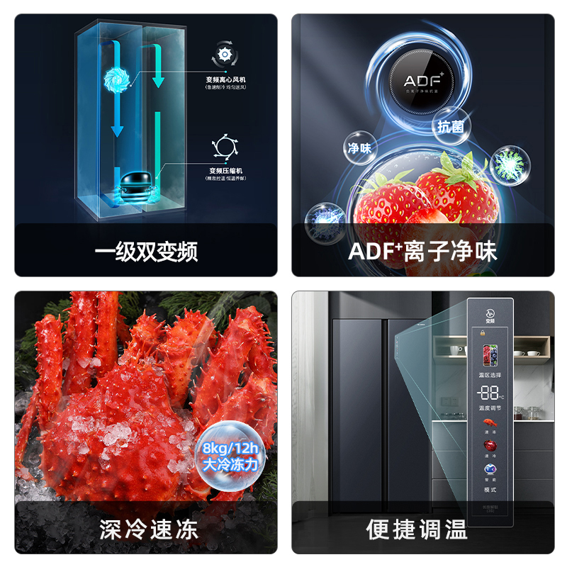 美菱官方552L对开双门大容量嵌入式风冷无霜一级变频节能家用冰箱