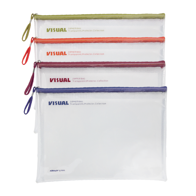 金得利 PVC网格拉链袋CHECK文件资料袋A4学生用文具FB8036/FB8038/FB8711透明商务办公防水考试卷袋收纳袋子 - 图1