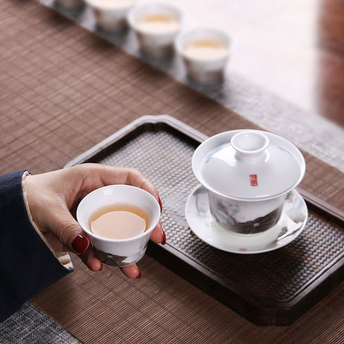 云火窑功夫茶具盖碗中式茶具套装家用醴陵釉下五彩简约礼盒套装 - 图3