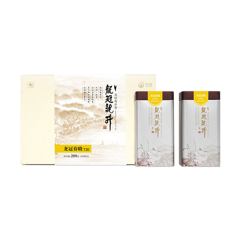 [2024新茶上市]明前特级西湖龙井龙冠春晓T30纯茶礼盒200g绿茶叶-图0