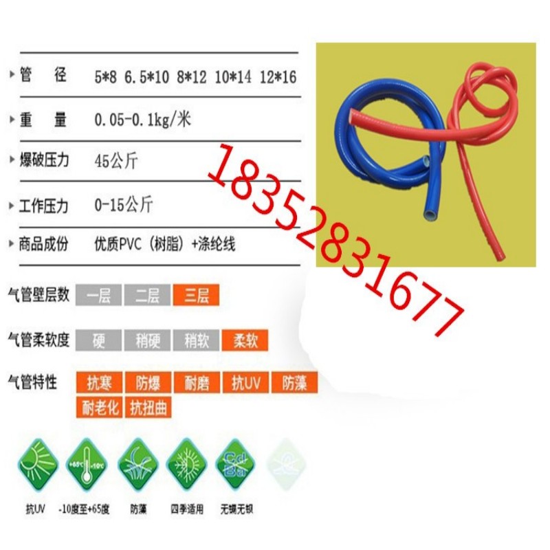 包纱耐高压防冻橡塑气管软管空压机气泵气动风管8mm10mm12带接头 - 图2