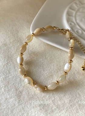 ZIZHI STUDIO欧美几何极简波浪手镯高级感气质18k金天然贝珠手链