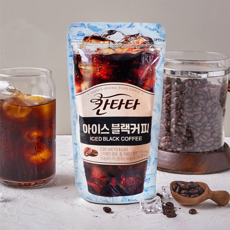 韩国进口乐天康塔塔美式拿铁榛子饮料焦糖即饮袋装焦糖黑咖啡饮品