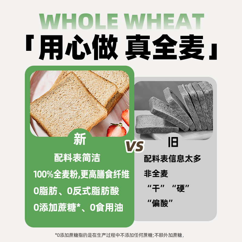 曼可顿全麦面包吐司早餐粗粮无糖真全麦代餐高纤维饱腹营养健康