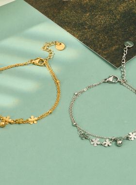 不锈钢法式女士手链钛钢手饰欧美ins风花朵欧洲中古小众新款