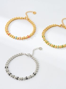 不锈钢珐琅画油手链女法式饰品欧洲风小众ins风欧美