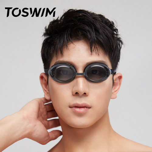 TOSWIM泳镜防水防雾高清男女近视带度数专业训练游泳镜泳帽全套装 - 图3