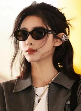 新款复古椭圆猫眼红色墨镜小脸女