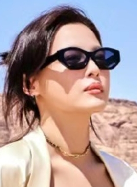辛芷蕾同款黑色小框猫眼墨镜男女