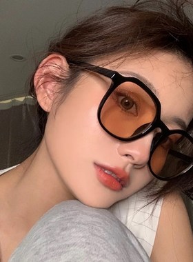 素颜神器黑框茶色墨镜大脸显瘦